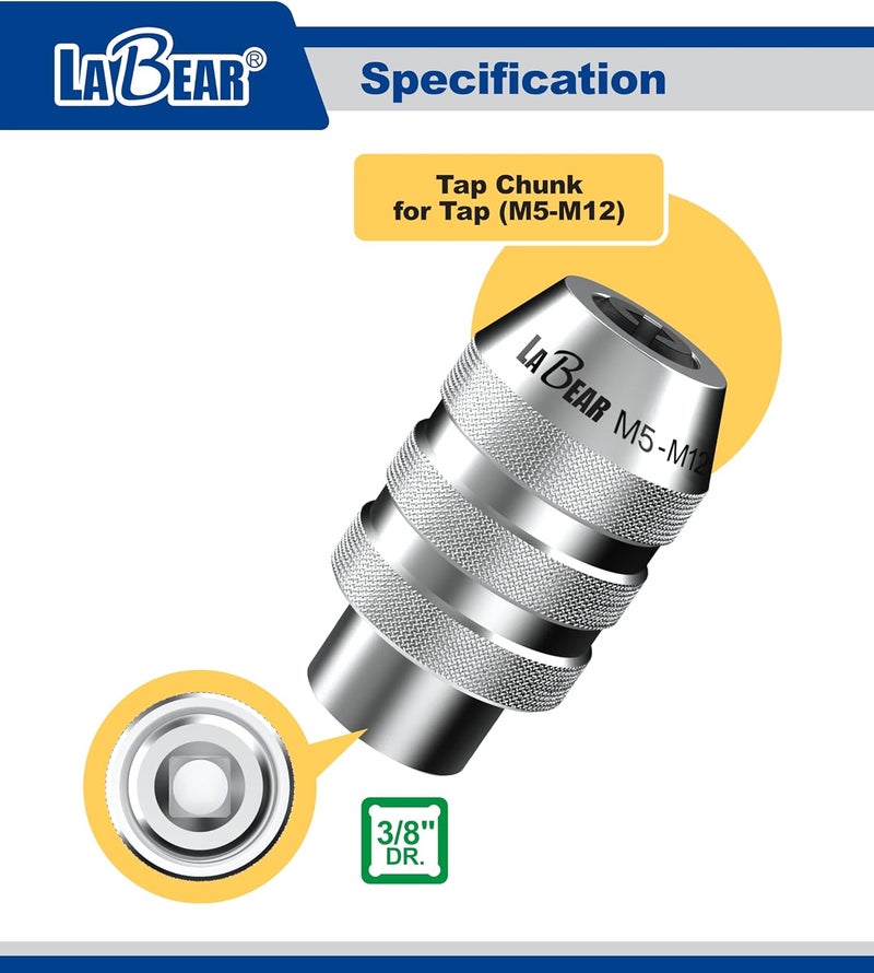 LABEAR 3/8"DR x M5–M12 Interchangeable Adjustable Tap Chuck Adaptor – Heavy-Duty Tap Socket for Hand Tapping - Image 2